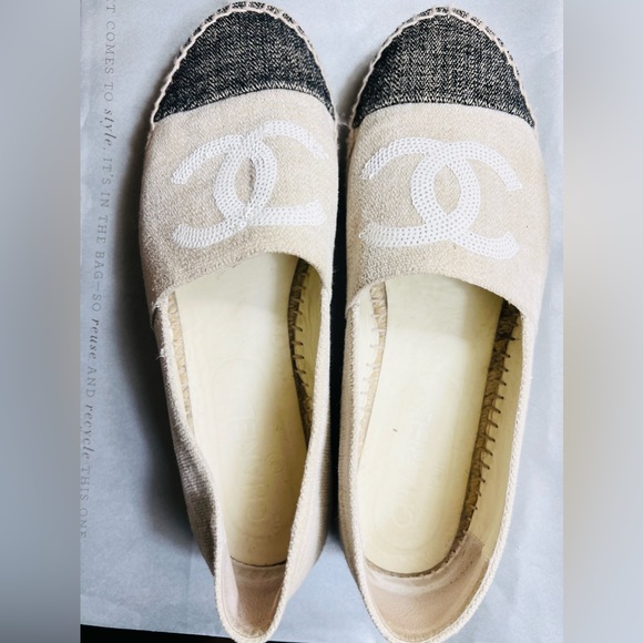 Chanel CC Espadrilles. Size 41. Made in Spain. Neutral and black. - Picture 4 of 13